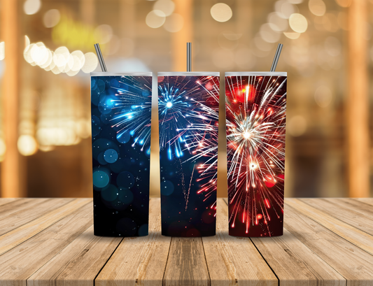 Red White Blue Fireworks 20 oz Tumbler Design Digital Download #613
