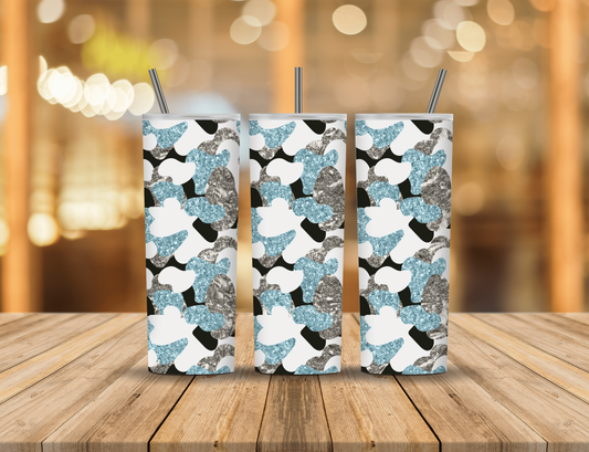 Blue Black Grey White Glitter Camo 20 oz Tumbler Design Digital Download #456