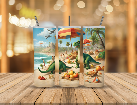 Beach Summer Sunshine Umbrella Ocean Dinosaurs 20 oz Tumbler Design Digital Download #265