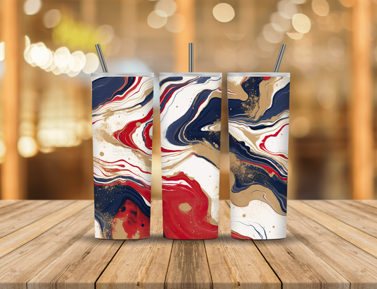 Red White Blue Gold Marble 20 oz Tumbler Design Digital Download #595