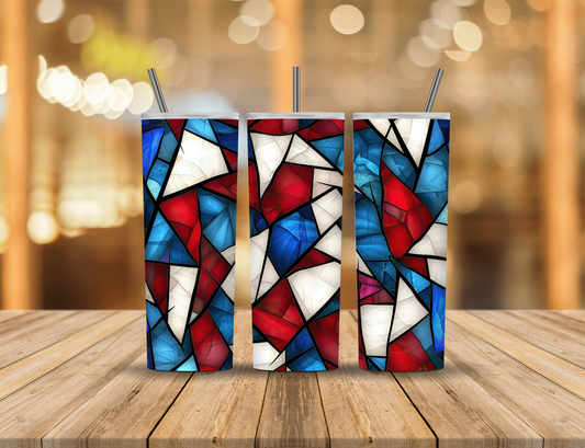 Red White Blue Stained Glass 20 oz Tumbler Design Digital Download #565