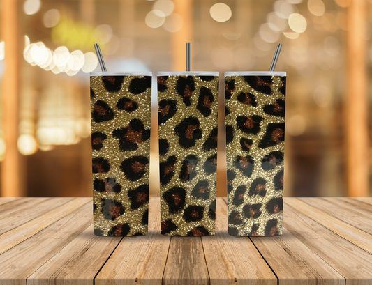 Brown Black Gold Glitter Animal Print 20 oz Tumbler Design Digital Download #358