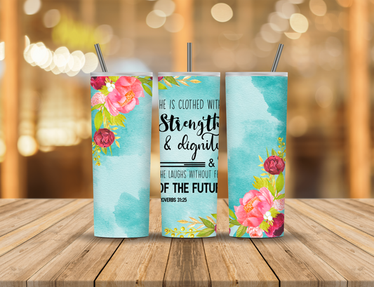 Blue Pastel Flowers Faith Religious 20 oz Tumbler Design Digital Download #191