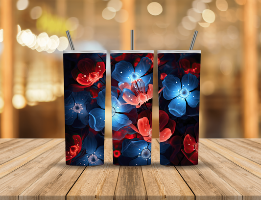Red White Blue Neon Butterfly 20 oz Tumbler Design Digital Download #533