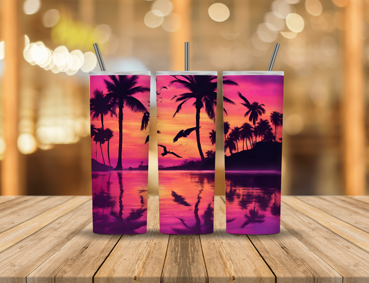 Sunset Ocean Palm Trees 20 oz Tumbler Design Digital Download #333