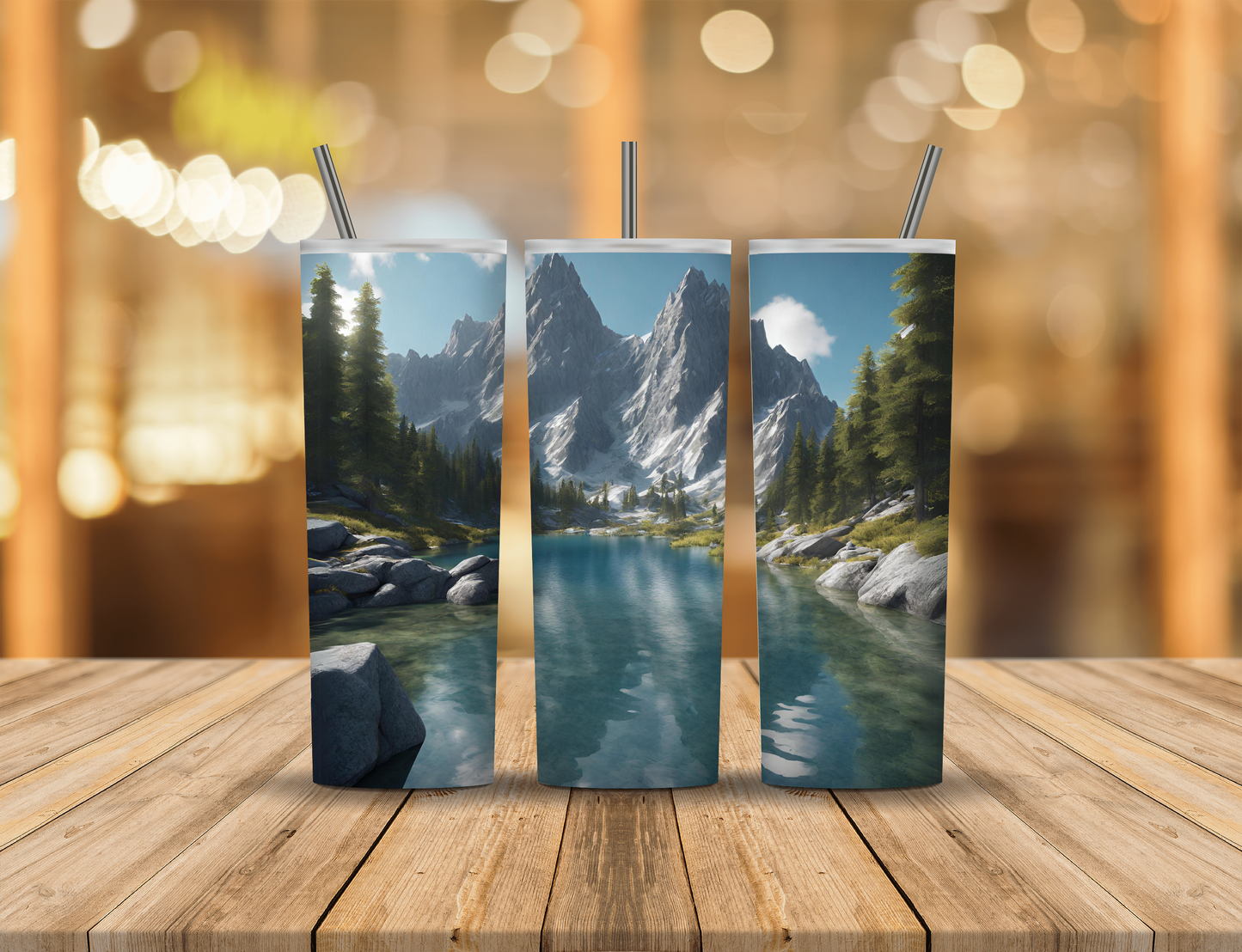 Mountains Forest Sunshine Lake 20 oz Tumbler Design Digital Download #356