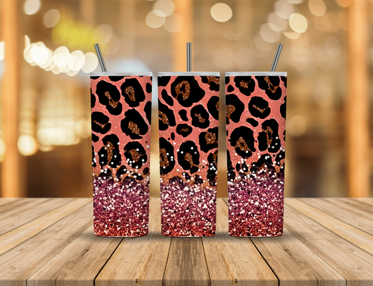 Peach Pink Glitter Animal Print 20 oz Tumbler Design Digital Download #80