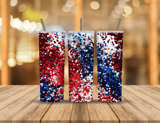 Red White Blue Glitter Confetti 20 oz Tumbler Design Digital Download #522