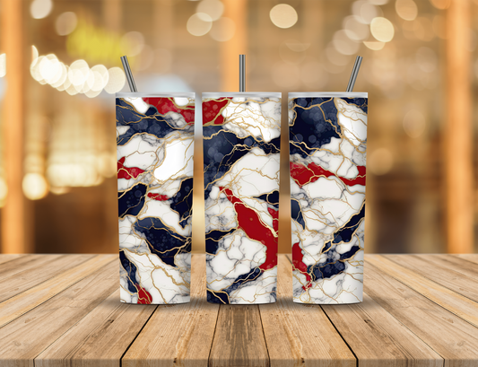 Red White Blue Gold Marble 20 oz Tumbler Design Digital Download #540