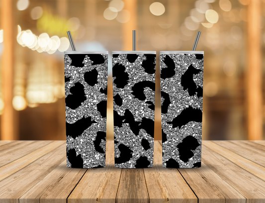 Black Silver Glitter Animal Print 20 oz Tumbler Design Digital Download #274