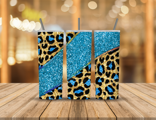 Blue Gold Black Glitter Animal Print 20 oz Tumbler Design Digital Download #252