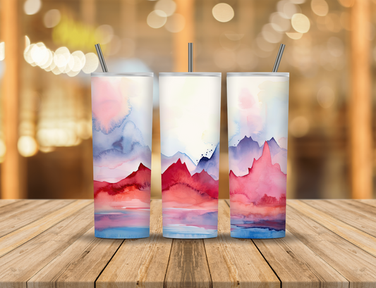 Red White Blue Alcohol Ink Mountains 20 oz Tumbler Design Digital Download #611