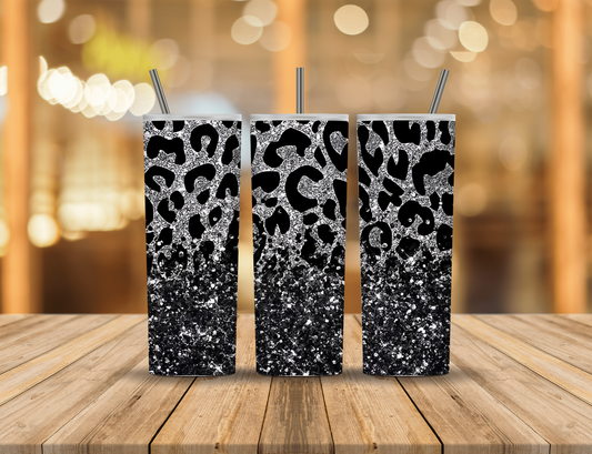 Black Silver Glitter Animal Print 20 oz Tumbler Design Digital Download #71