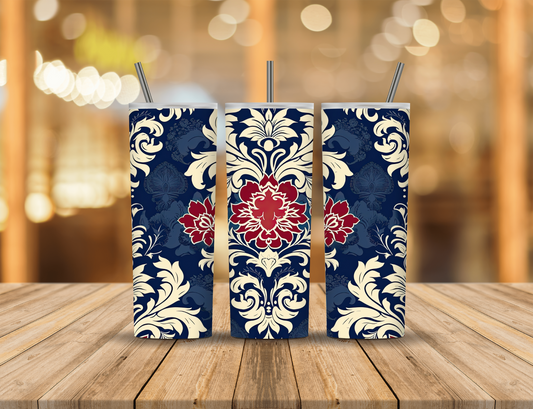 Red White Blue Damask 20 oz Tumbler Design Digital Download #582