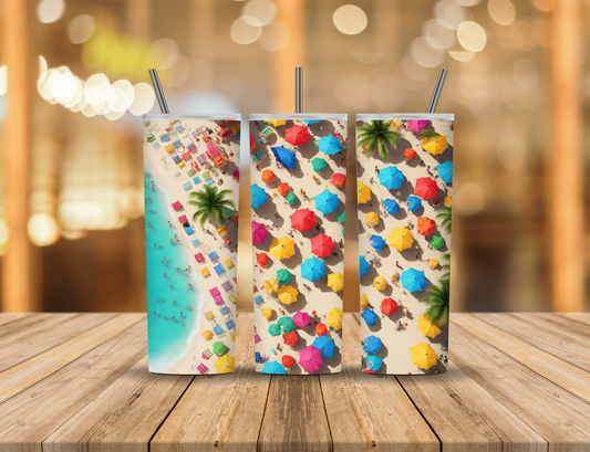 Summer Beach Ocean Umbrella 20 oz Tumbler Design Digital Download #90