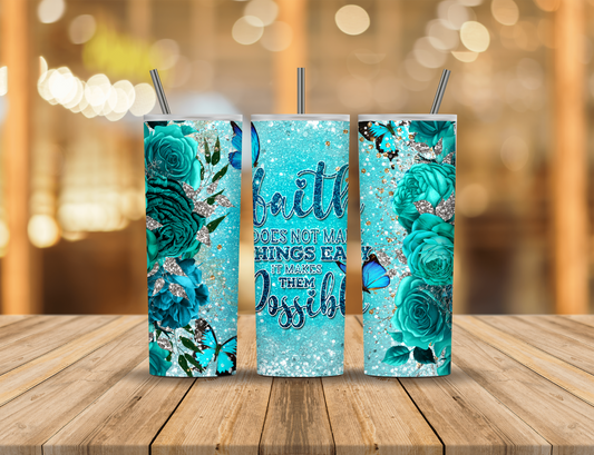 Blue Glitter Roses Butterfly Religious Faith 20 oz Tumbler Design Digital Download #163