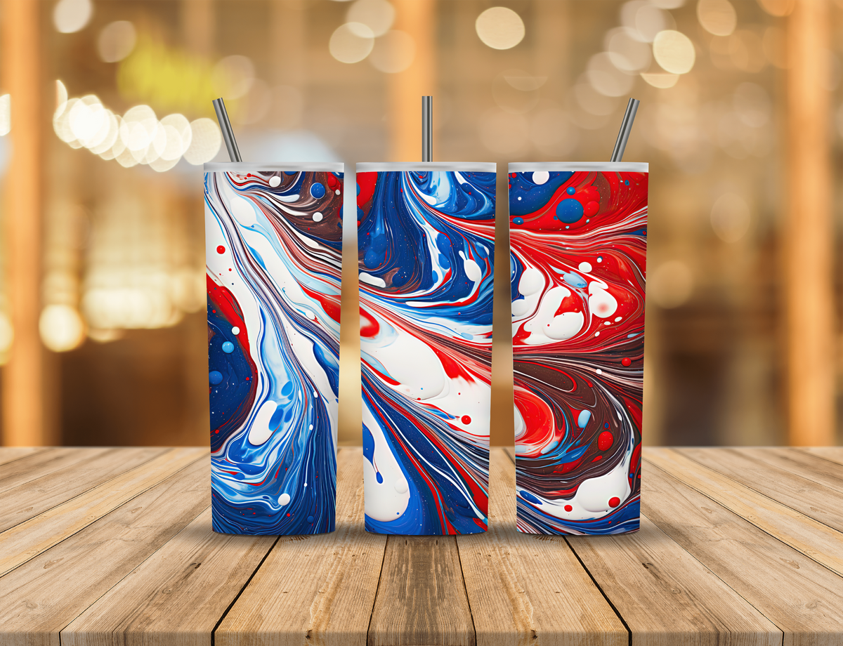 Red White Blue Speckled Abstract 20 oz Tumbler Design Digital Download #562