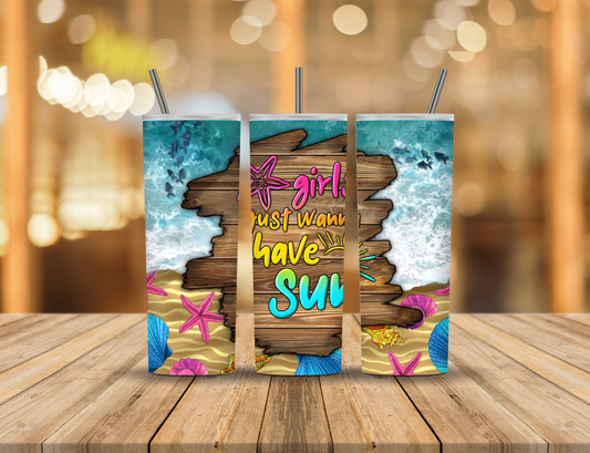 Animated Cartoon Summer Beach Ocean Quote 20 oz Tumbler Design Digital Download #726