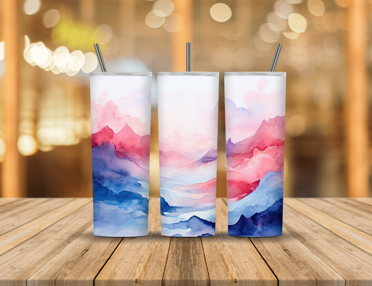 Red White Blue Alcohol Ink Watercolor Mountains 20 oz Tumbler Design Digital Download #631