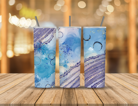 Blue Purple Grey Gold Speckles Sparkles Alcohol Ink Abstract 20 oz Tumbler Design Digital Download #428
