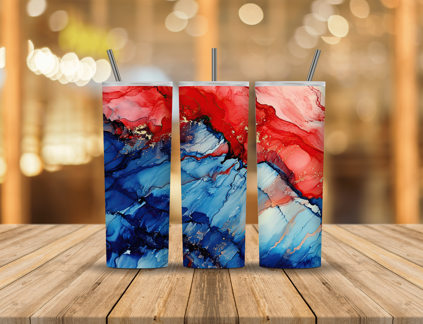 Blue Red Alcohol Ink Gold Speckled Glitter Sparkles Abstract 20 oz Tumbler Design Digital Download #457