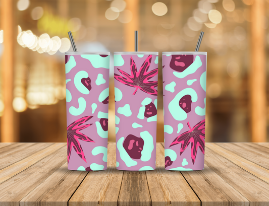 Blue Purple Animal Print Leaves 20 oz Tumbler Design Digital Download #222