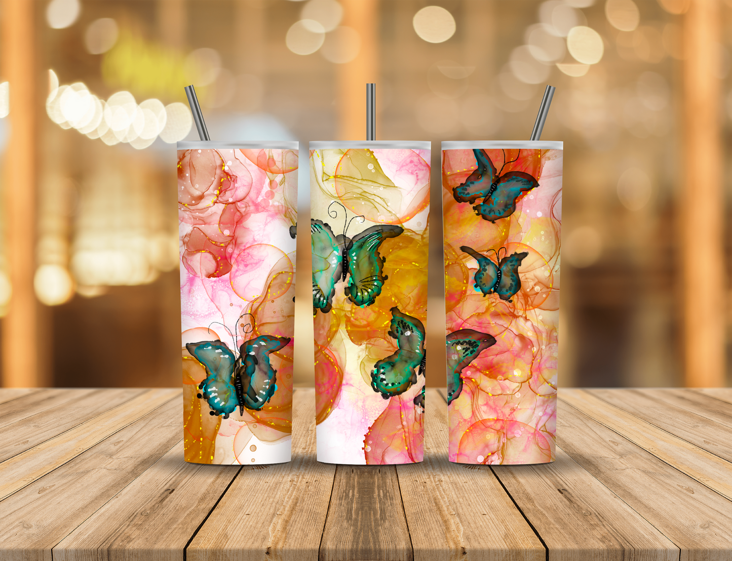 Blue Pink Peach Abstract Butterfly 20 oz Tumbler Design Digital Download #66