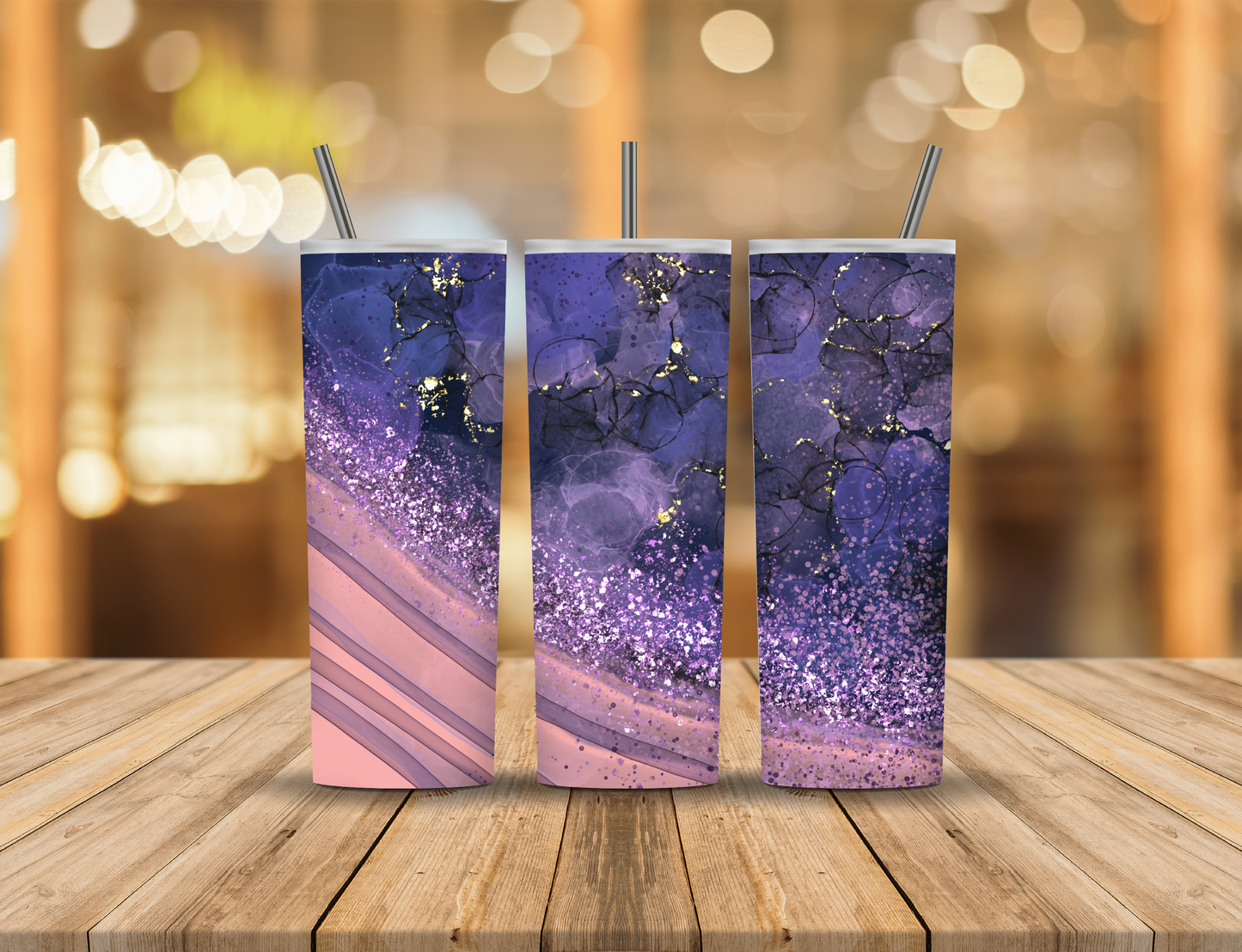 Purple Peach Gold Speckled Abstract 20 oz Tumbler Design Digital Download #51