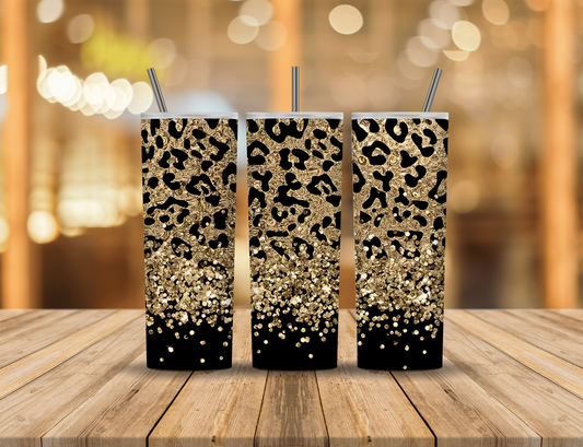 Black Gold Glitter Animal Print 20 oz Tumbler Design Digital Download #77