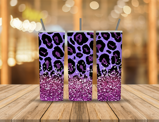 Black Purple Pink Glitter Animal Print 20 oz Tumbler Design Digital Download #96