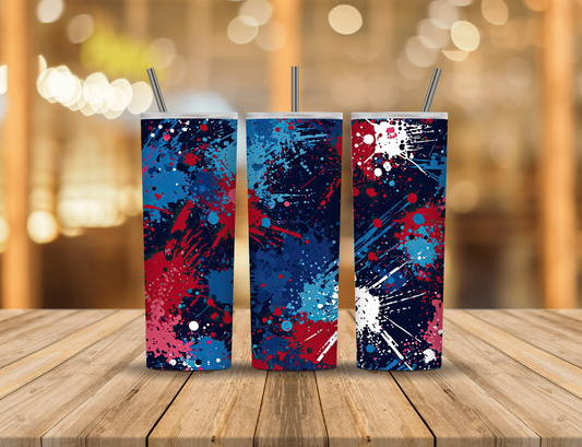 Red White Blue Paint Splatter 20 oz Tumbler Design Digital Download #587