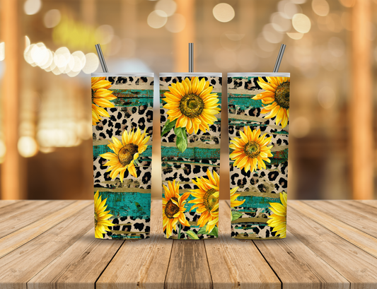 Rustic Blue Tan Sunflowers Animal Print 20 oz Tumbler Design Digital Download #310