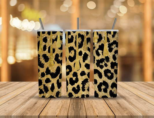 Black Gold Glitter Animal Print 20 oz Tumbler Design Digital Download #230