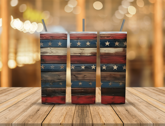 Red White Blue Star Wood Boards 20 oz Tumbler Design Digital Download #593