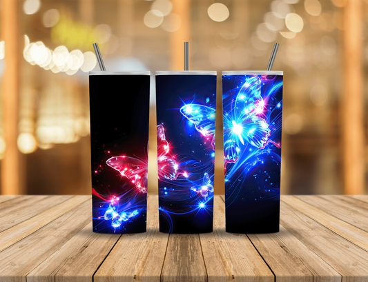 Red White Blue Neon Butterfly 20 oz Tumbler Design Digital Download #526