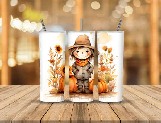 Autumn Fall Cute Halloween Scarecrow 20 oz Tumbler Design Digital Download #422