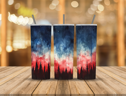 Red White Blue Mountains Forest 20 oz Tumbler Design Digital Download #666