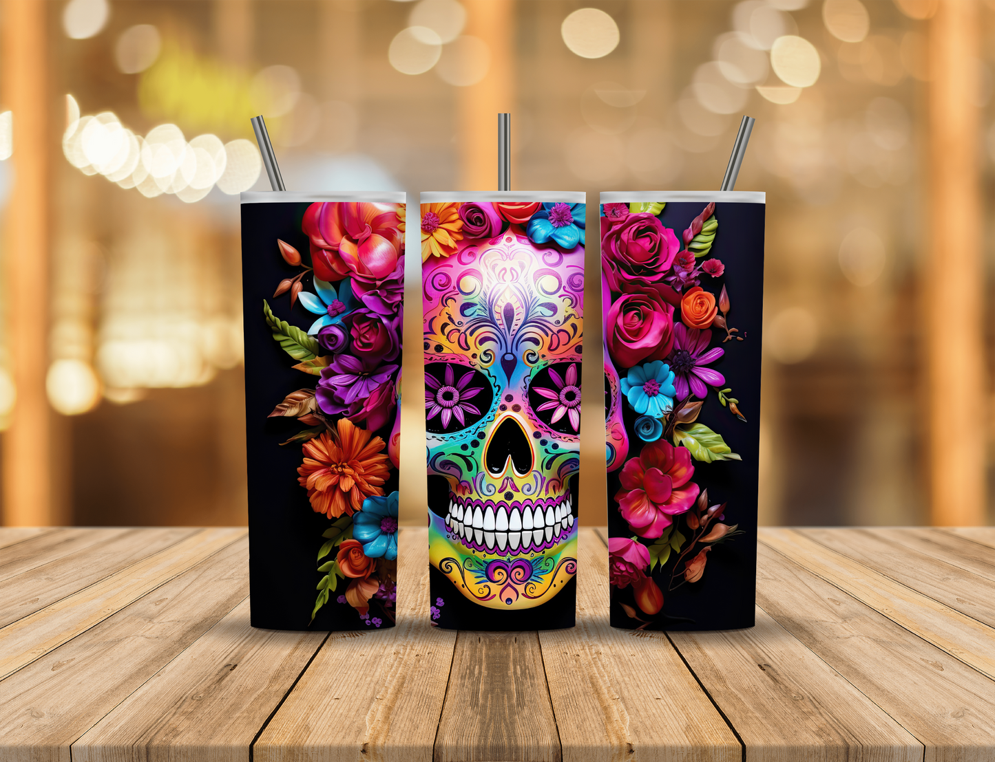 Rainbow Sugar Skull 20 oz Tumbler Design Digital Download #463