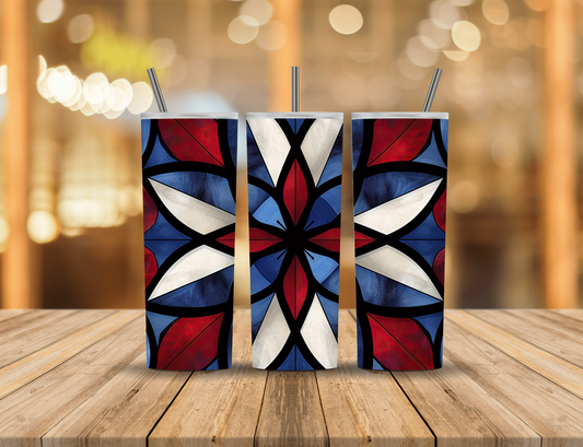 Red White Blue Stained Glass 20 oz Tumbler Design Digital Download #571