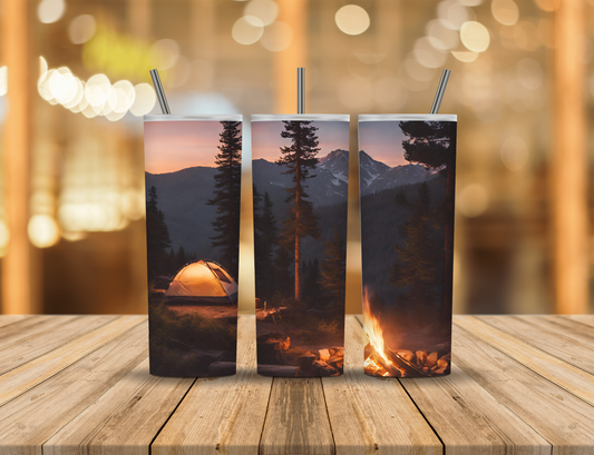 Sunset Forest Mountains Camping 20 oz Tumbler Design Digital Download #409