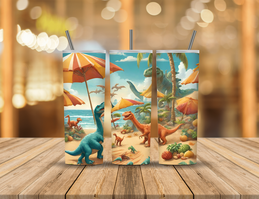 Dinosaurs Beach Summer Umbrella 20 oz Tumbler Design Digital Download #249