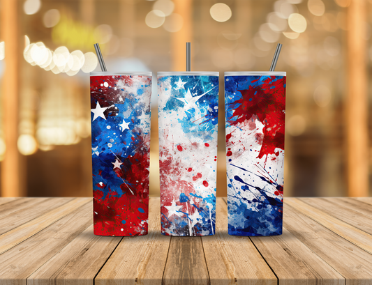 Red White Blue Star Paint Splatter 20 oz Tumbler Design Digital Download #563