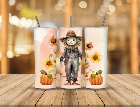 Sunflowers Scarecrow Cute Fall Autumn 20 oz Tumbler Design Digital Download #605