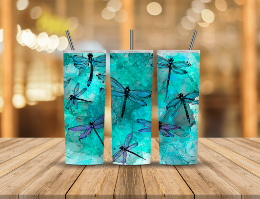 Blue Speckles Sparkle Dragonfly Abstract Alcohol Ink 20 oz Tumbler Design Digital Download #430