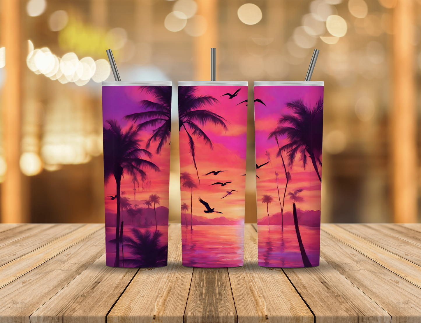 Sunset Palm Trees Beach 20 oz Tumbler Design Digital Download #380