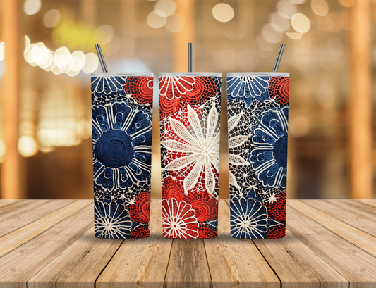 Red White Blue Lace 20 oz Tumbler Design Digital Download #581
