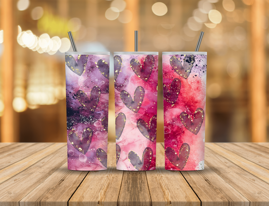 Purple Peach Red Black Gold Speckles Sparkles Glitter Hearts Alcohol Ink Abstract 20 oz Tumbler Design Digital Download #757