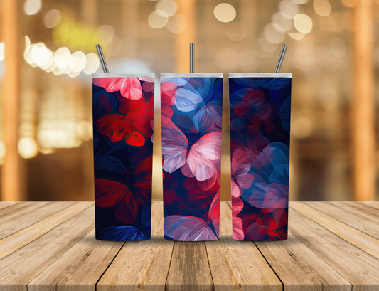 Red White Blue Neon Butterfly 20 oz Tumbler Design Digital Download #527
