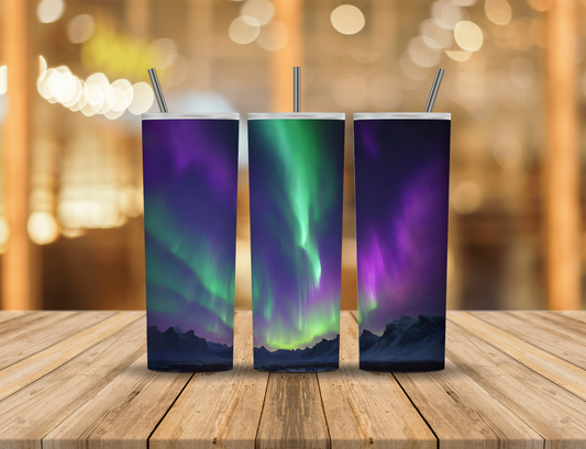 Northern Lights Arctic Mountains 20 oz Tumbler Design Digital Download #674