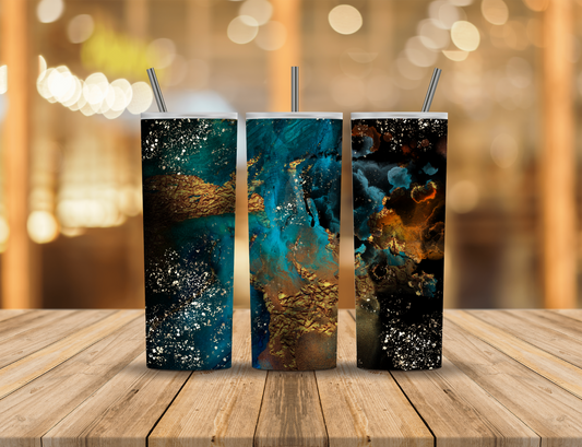 Black Gold Blue Glitter Sparkle Metallic Abstract 20 oz Tumbler Design Digital Download #445
